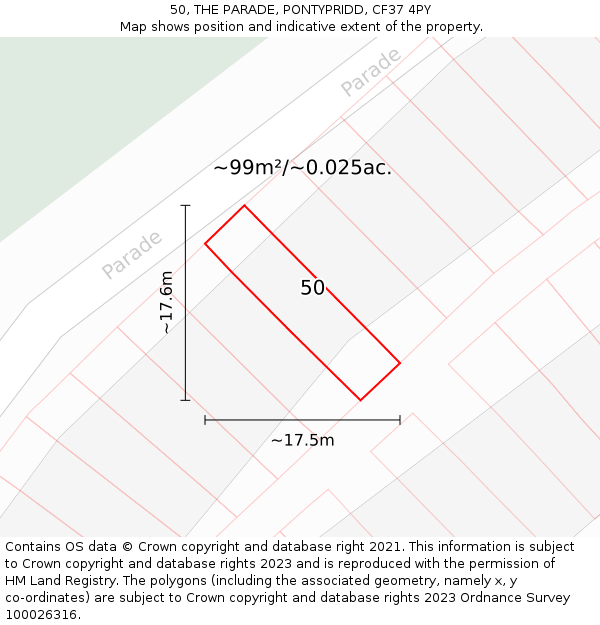 50, THE PARADE, PONTYPRIDD, CF37 4PY: Plot and title map