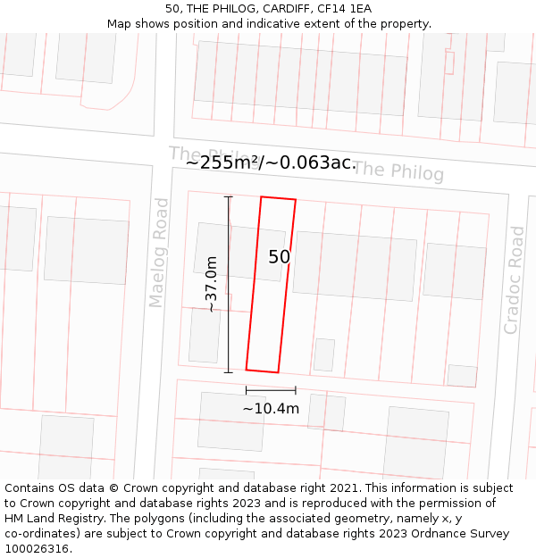 50, THE PHILOG, CARDIFF, CF14 1EA: Plot and title map