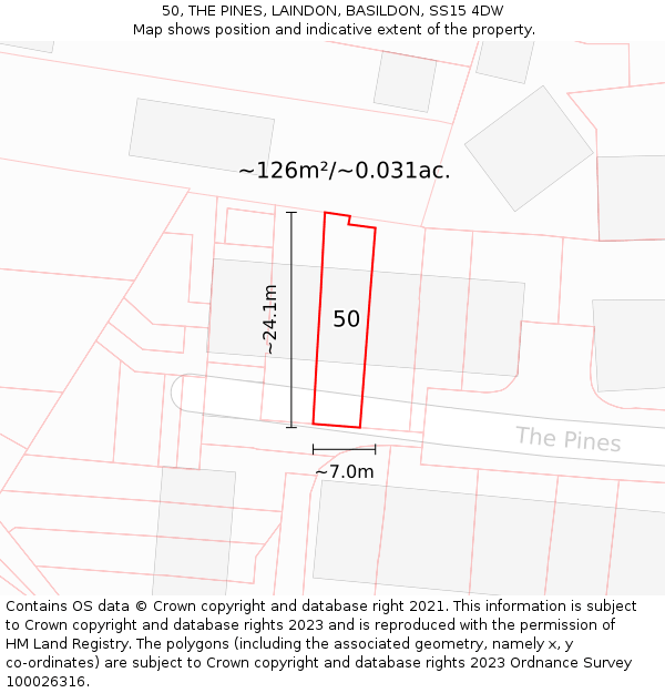 50, THE PINES, LAINDON, BASILDON, SS15 4DW: Plot and title map