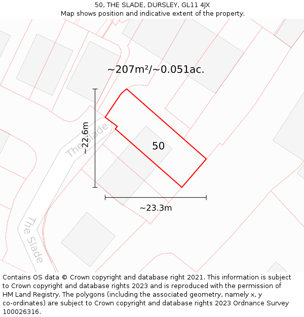 50, THE SLADE, DURSLEY, GL11 4JX: Plot and title map