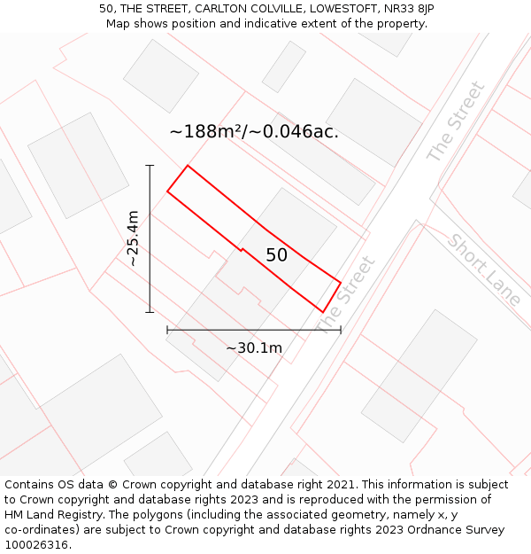 50, THE STREET, CARLTON COLVILLE, LOWESTOFT, NR33 8JP: Plot and title map