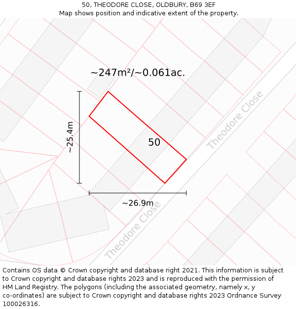 50, THEODORE CLOSE, OLDBURY, B69 3EF: Plot and title map