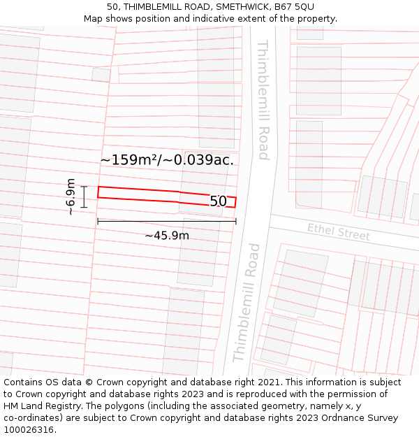 50, THIMBLEMILL ROAD, SMETHWICK, B67 5QU: Plot and title map