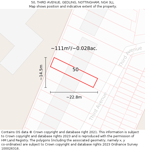 50, THIRD AVENUE, GEDLING, NOTTINGHAM, NG4 3LL: Plot and title map
