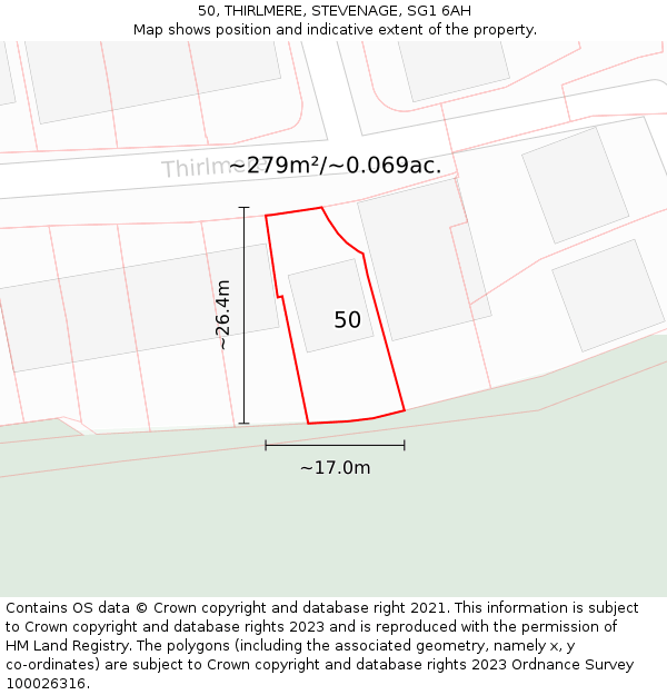 50, THIRLMERE, STEVENAGE, SG1 6AH: Plot and title map