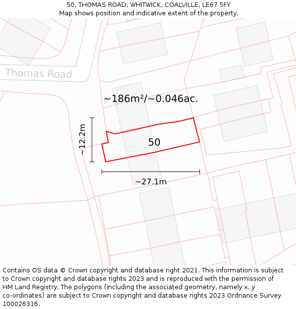 50, THOMAS ROAD, WHITWICK, COALVILLE, LE67 5FY: Plot and title map