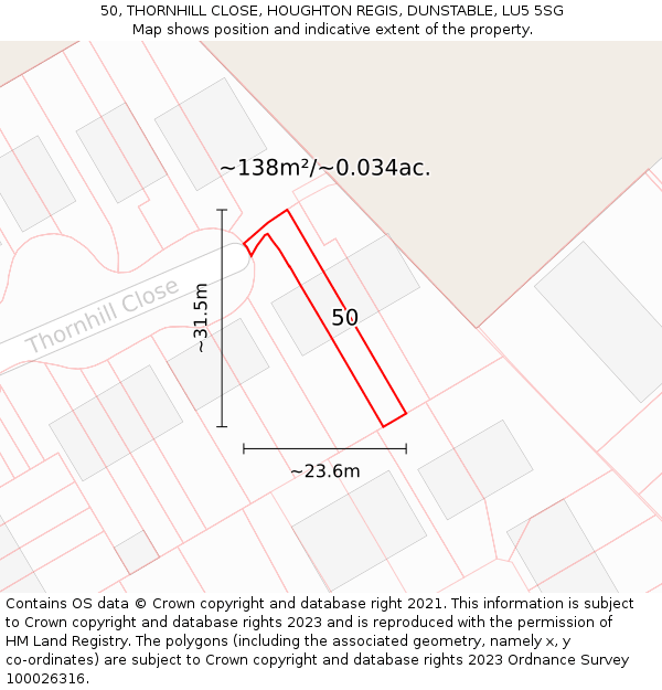 50, THORNHILL CLOSE, HOUGHTON REGIS, DUNSTABLE, LU5 5SG: Plot and title map