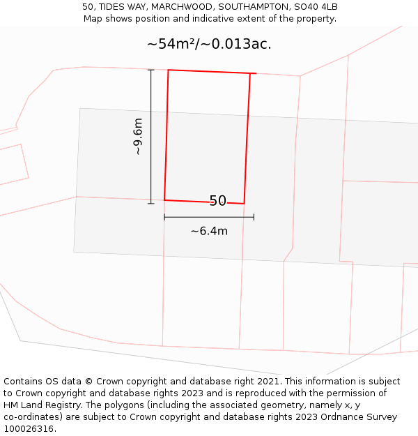 50, TIDES WAY, MARCHWOOD, SOUTHAMPTON, SO40 4LB: Plot and title map