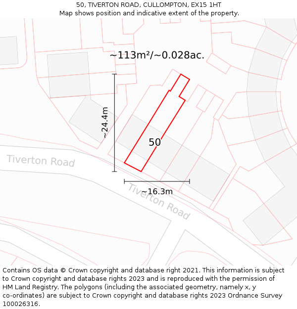 50, TIVERTON ROAD, CULLOMPTON, EX15 1HT: Plot and title map