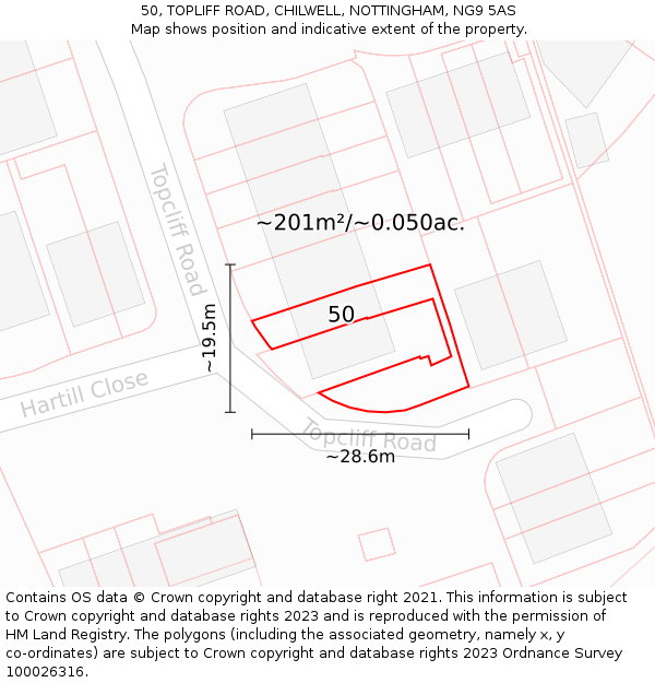 50, TOPLIFF ROAD, CHILWELL, NOTTINGHAM, NG9 5AS: Plot and title map