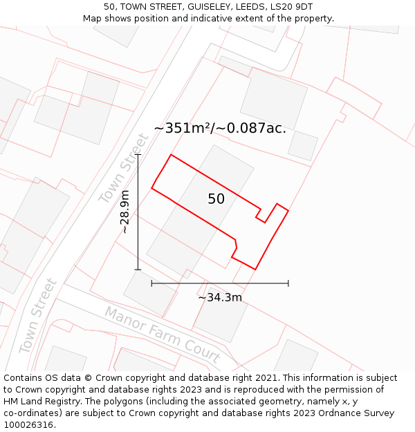 50, TOWN STREET, GUISELEY, LEEDS, LS20 9DT: Plot and title map