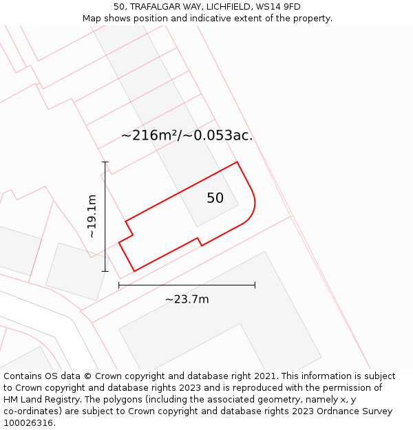 50, TRAFALGAR WAY, LICHFIELD, WS14 9FD: Plot and title map