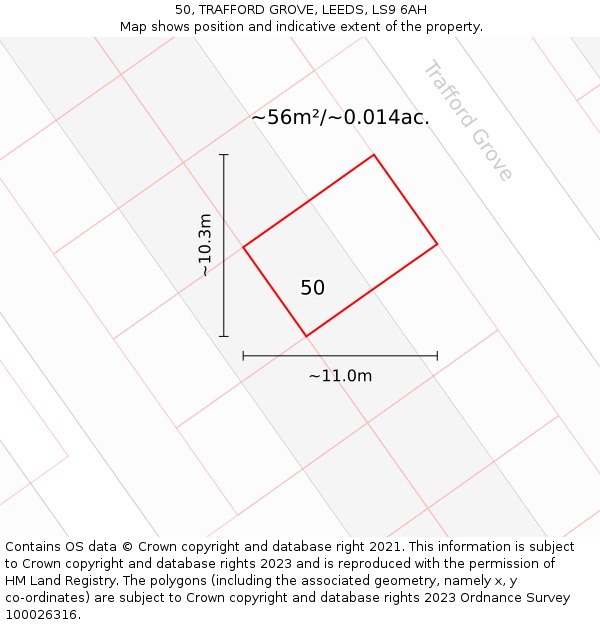 50, TRAFFORD GROVE, LEEDS, LS9 6AH: Plot and title map