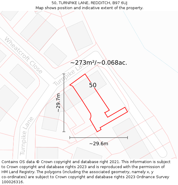 50, TURNPIKE LANE, REDDITCH, B97 6UJ: Plot and title map