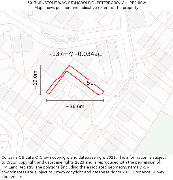 50, TURNSTONE WAY, STANGROUND, PETERBOROUGH, PE2 8SW: Plot and title map