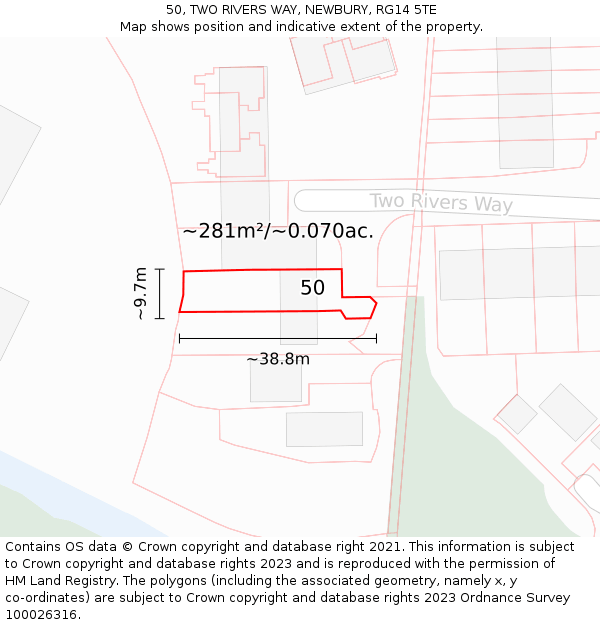 50, TWO RIVERS WAY, NEWBURY, RG14 5TE: Plot and title map