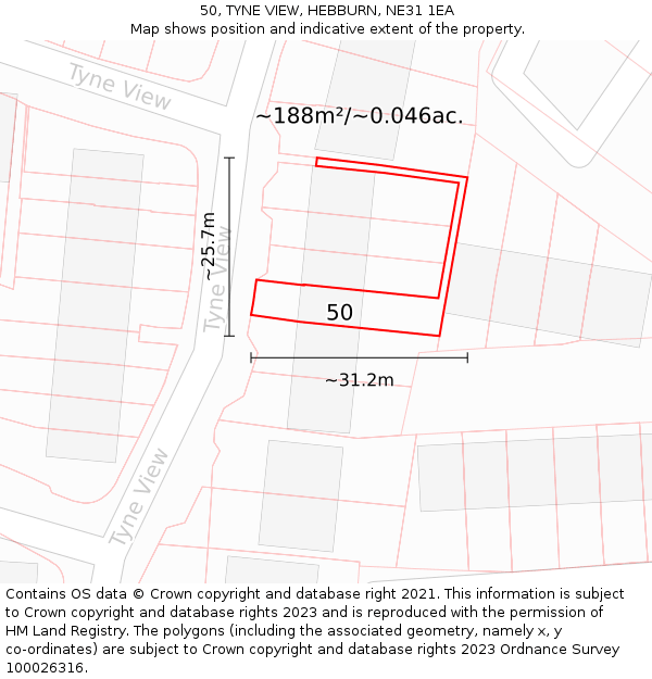 50, TYNE VIEW, HEBBURN, NE31 1EA: Plot and title map