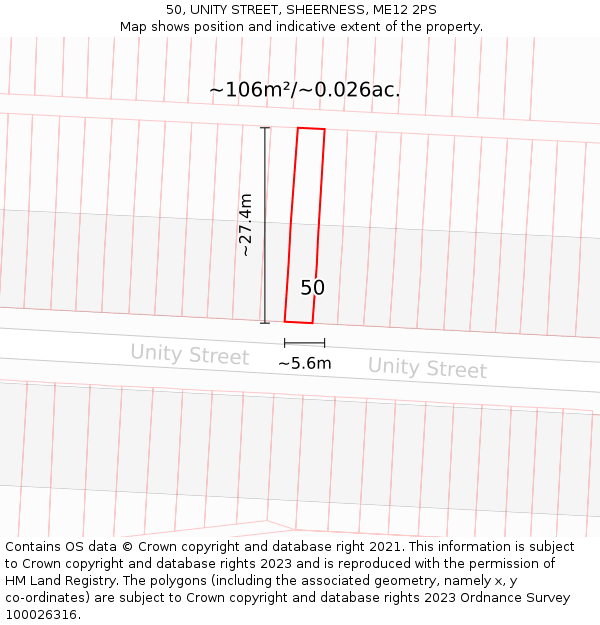 50, UNITY STREET, SHEERNESS, ME12 2PS: Plot and title map