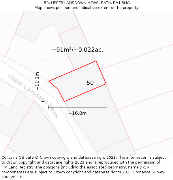 50, UPPER LANSDOWN MEWS, BATH, BA1 5HG: Plot and title map