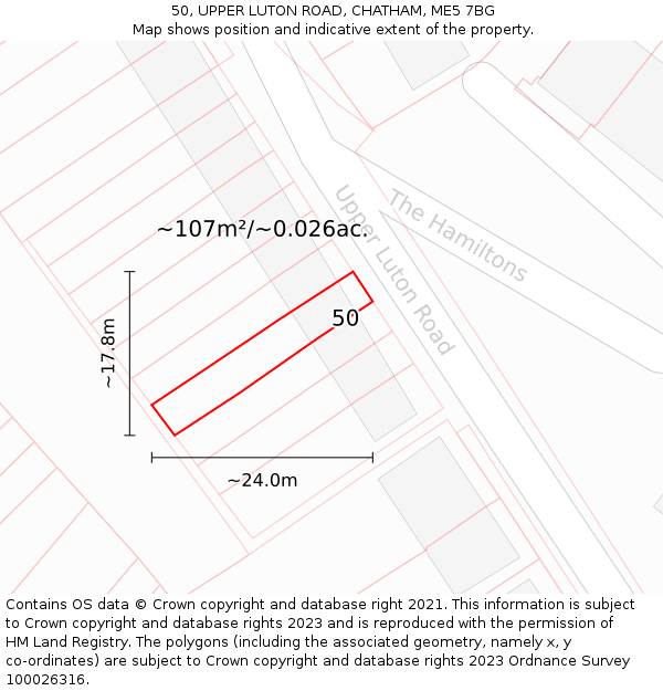 50, UPPER LUTON ROAD, CHATHAM, ME5 7BG: Plot and title map