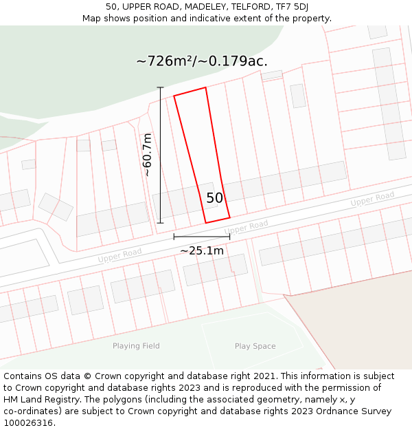 50, UPPER ROAD, MADELEY, TELFORD, TF7 5DJ: Plot and title map