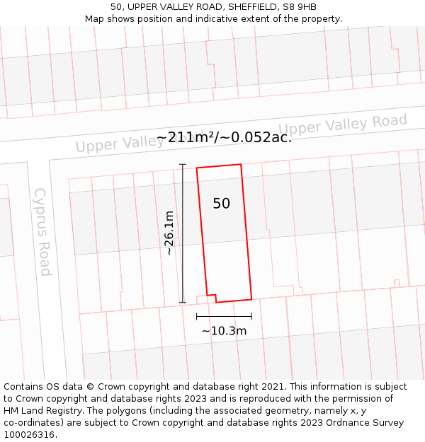 50, UPPER VALLEY ROAD, SHEFFIELD, S8 9HB: Plot and title map
