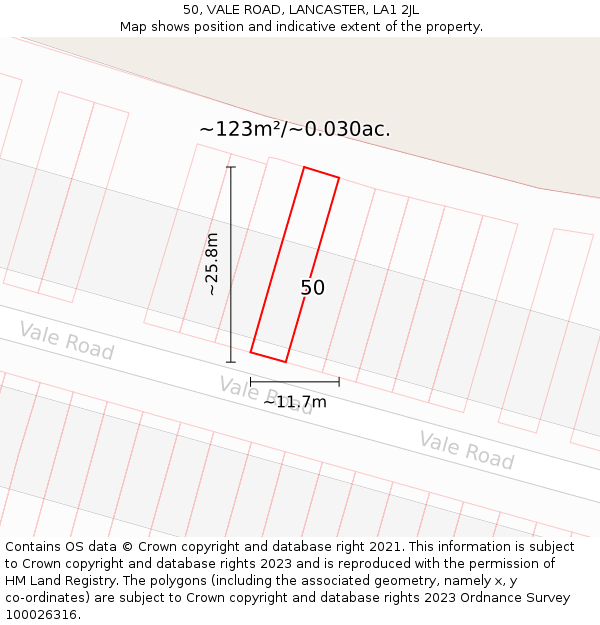 50, VALE ROAD, LANCASTER, LA1 2JL: Plot and title map
