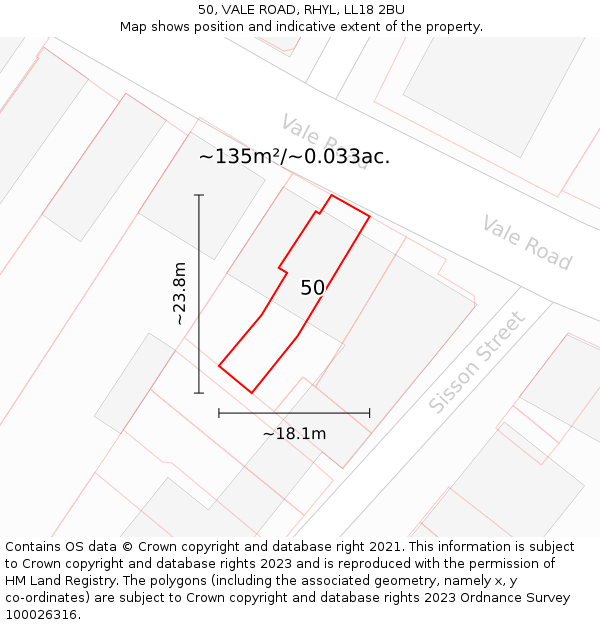 50, VALE ROAD, RHYL, LL18 2BU: Plot and title map