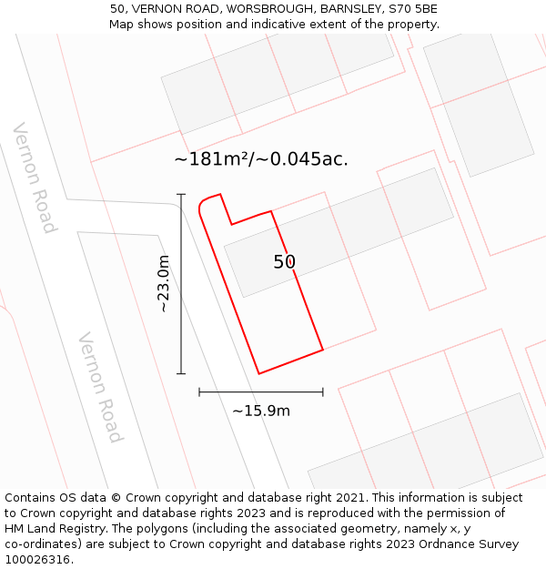 50, VERNON ROAD, WORSBROUGH, BARNSLEY, S70 5BE: Plot and title map