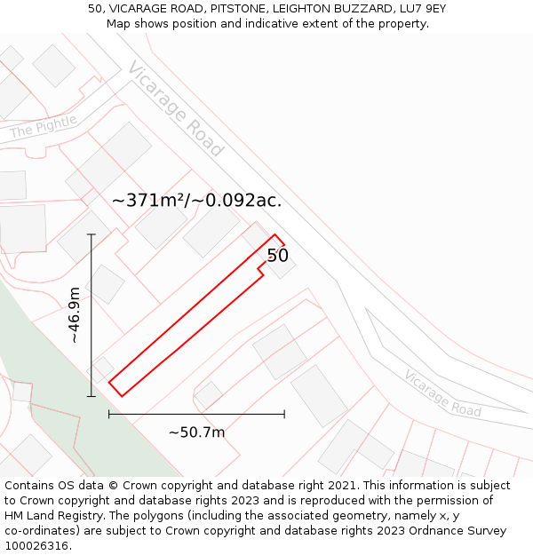 50, VICARAGE ROAD, PITSTONE, LEIGHTON BUZZARD, LU7 9EY: Plot and title map