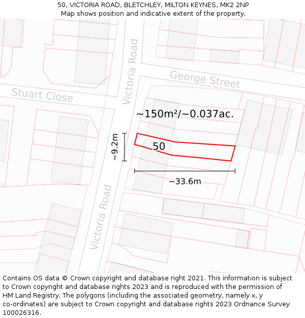 50, VICTORIA ROAD, BLETCHLEY, MILTON KEYNES, MK2 2NP: Plot and title map