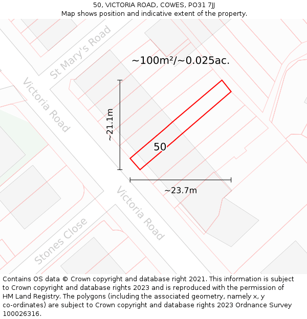 50, VICTORIA ROAD, COWES, PO31 7JJ: Plot and title map