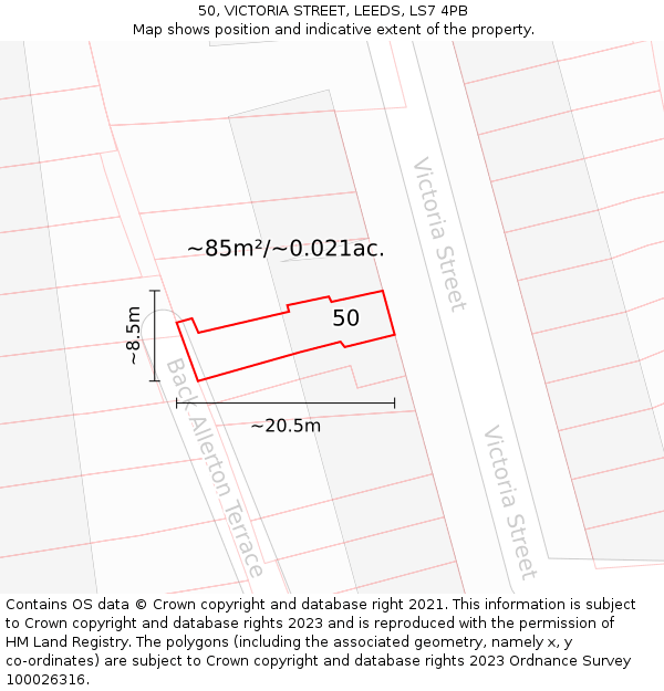 50, VICTORIA STREET, LEEDS, LS7 4PB: Plot and title map