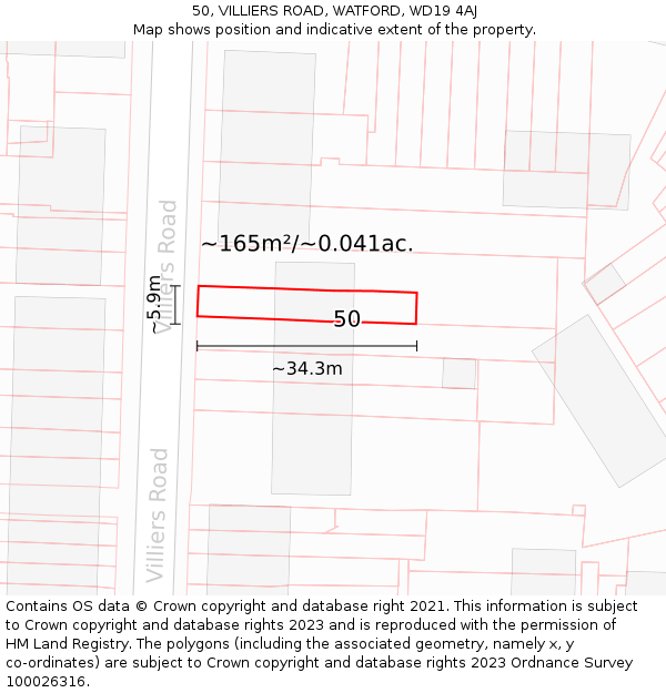50, VILLIERS ROAD, WATFORD, WD19 4AJ: Plot and title map