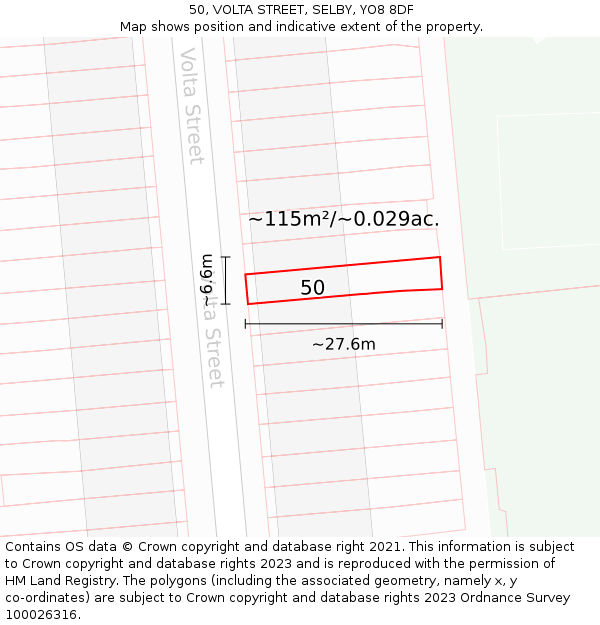 50, VOLTA STREET, SELBY, YO8 8DF: Plot and title map