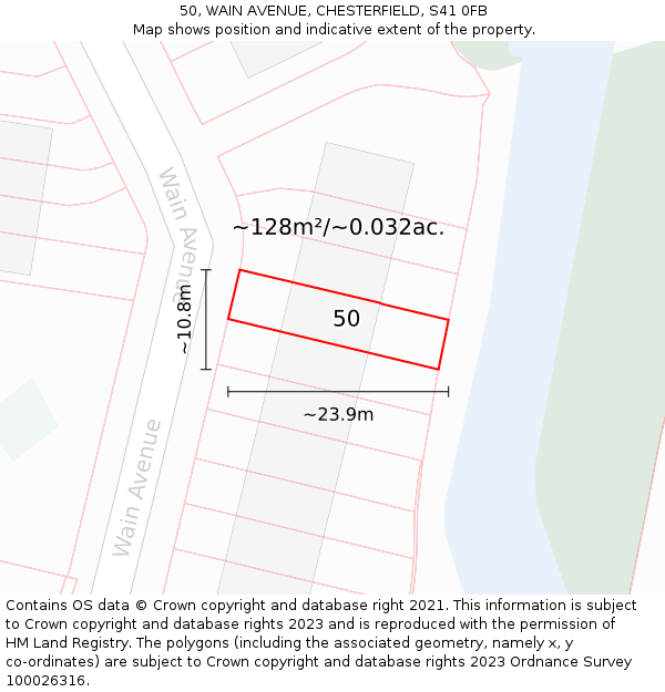 50, WAIN AVENUE, CHESTERFIELD, S41 0FB: Plot and title map