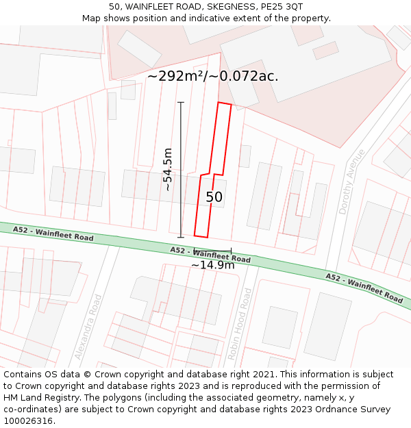 50, WAINFLEET ROAD, SKEGNESS, PE25 3QT: Plot and title map