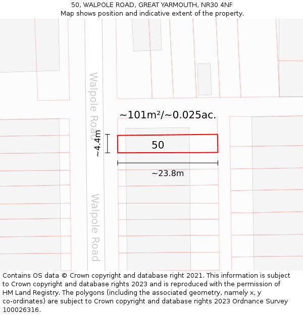 50, WALPOLE ROAD, GREAT YARMOUTH, NR30 4NF: Plot and title map