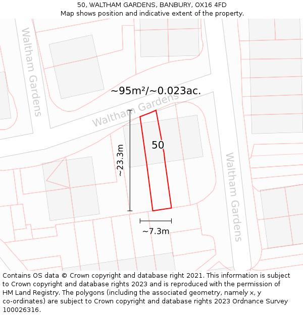 50, WALTHAM GARDENS, BANBURY, OX16 4FD: Plot and title map