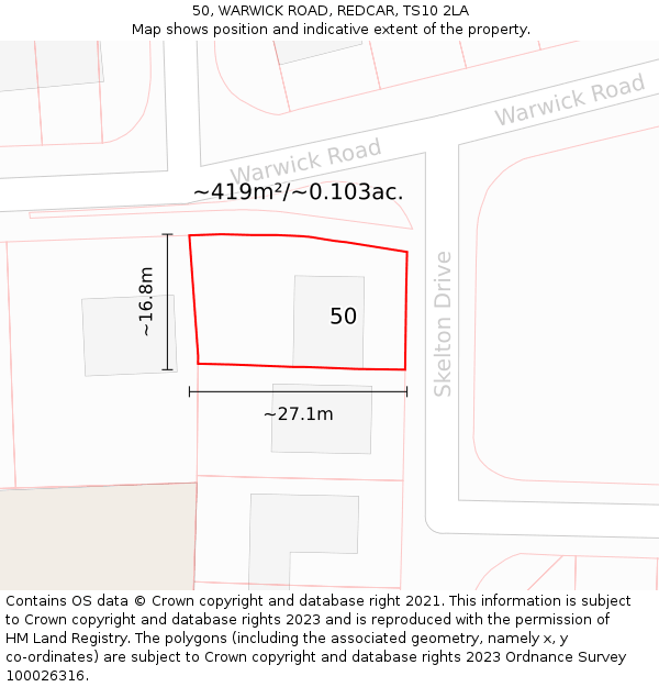 50, WARWICK ROAD, REDCAR, TS10 2LA: Plot and title map
