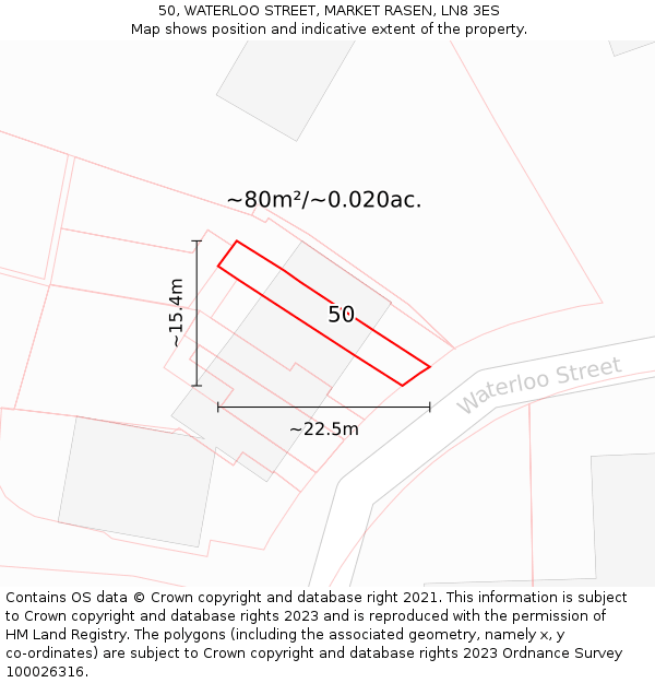 50, WATERLOO STREET, MARKET RASEN, LN8 3ES: Plot and title map