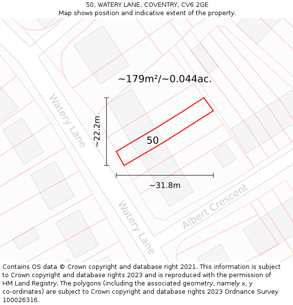50, WATERY LANE, COVENTRY, CV6 2GE: Plot and title map