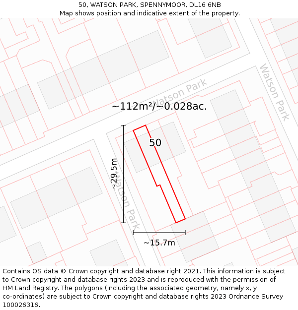 50, WATSON PARK, SPENNYMOOR, DL16 6NB: Plot and title map