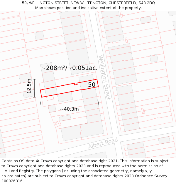 50, WELLINGTON STREET, NEW WHITTINGTON, CHESTERFIELD, S43 2BQ: Plot and title map