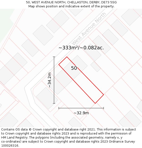 50, WEST AVENUE NORTH, CHELLASTON, DERBY, DE73 5SG: Plot and title map