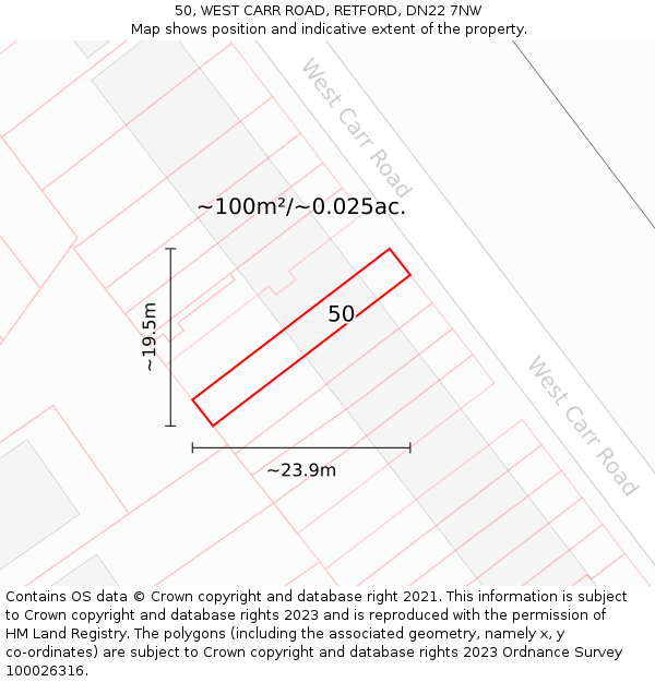 50, WEST CARR ROAD, RETFORD, DN22 7NW: Plot and title map