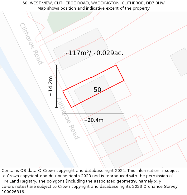 50, WEST VIEW, CLITHEROE ROAD, WADDINGTON, CLITHEROE, BB7 3HW: Plot and title map