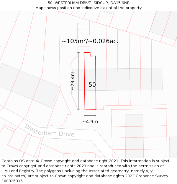 50, WESTERHAM DRIVE, SIDCUP, DA15 9NR: Plot and title map