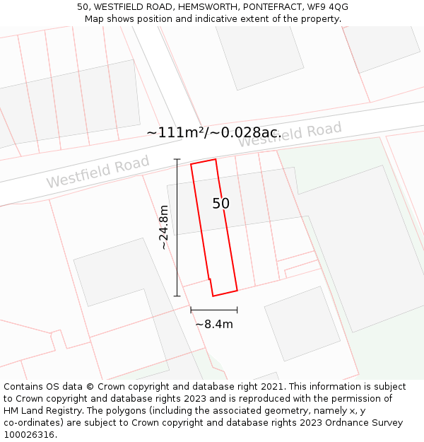 50, WESTFIELD ROAD, HEMSWORTH, PONTEFRACT, WF9 4QG: Plot and title map