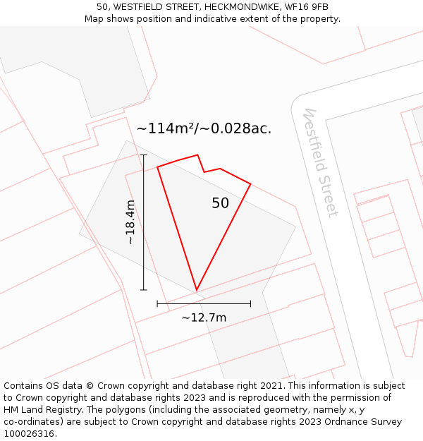 50, WESTFIELD STREET, HECKMONDWIKE, WF16 9FB: Plot and title map